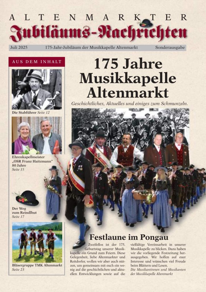 Titelblatt der Altenmarkter Jubiläums-Nachrichten, Juli 2025